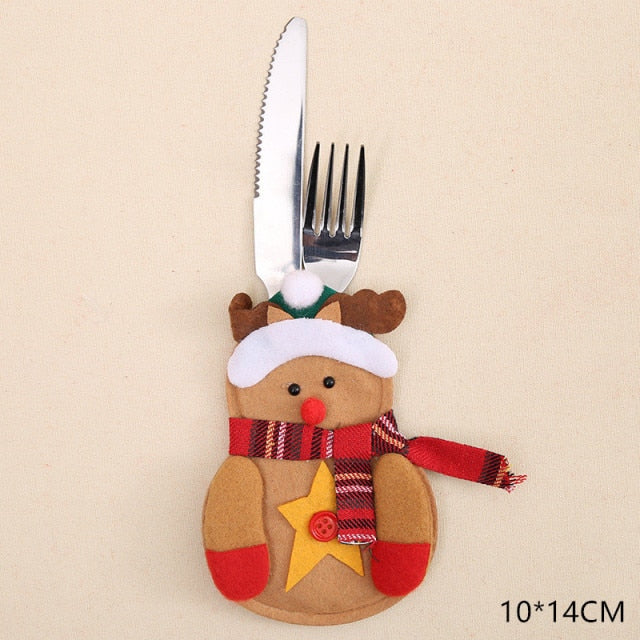 Qfdian Christmas decor ideas Christmas New Year Christmas Gift Tableware Fork Knife Holder Bag Navidad Noel Christmas Decorations for Home Dinner Table Decor