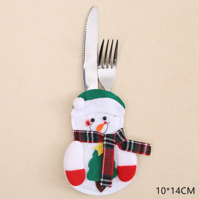 Qfdian Christmas decor ideas Christmas New Year Christmas Gift Tableware Fork Knife Holder Bag Navidad Noel Christmas Decorations for Home Dinner Table Decor