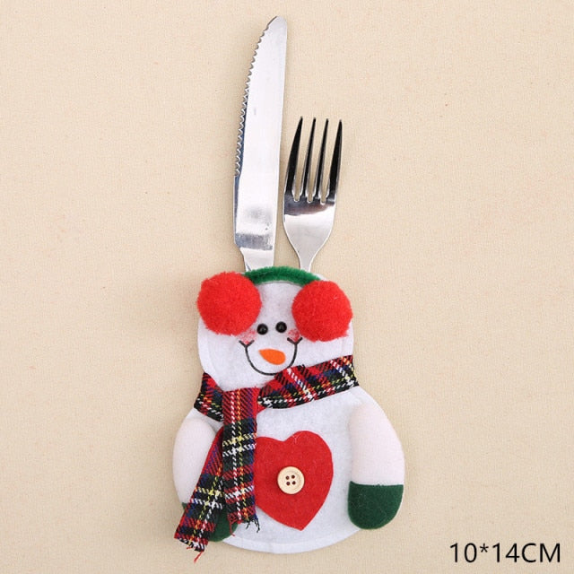 Qfdian Christmas decor ideas Christmas New Year Christmas Gift Tableware Fork Knife Holder Bag Navidad Noel Christmas Decorations for Home Dinner Table Decor