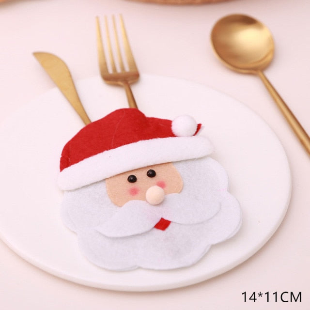 Qfdian Christmas decor ideas Christmas New Year Christmas Gift Tableware Fork Knife Holder Bag Navidad Noel Christmas Decorations for Home Dinner Table Decor