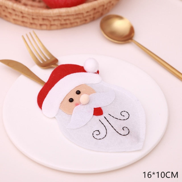 Qfdian Christmas decor ideas Christmas New Year Christmas Gift Tableware Fork Knife Holder Bag Navidad Noel Christmas Decorations for Home Dinner Table Decor