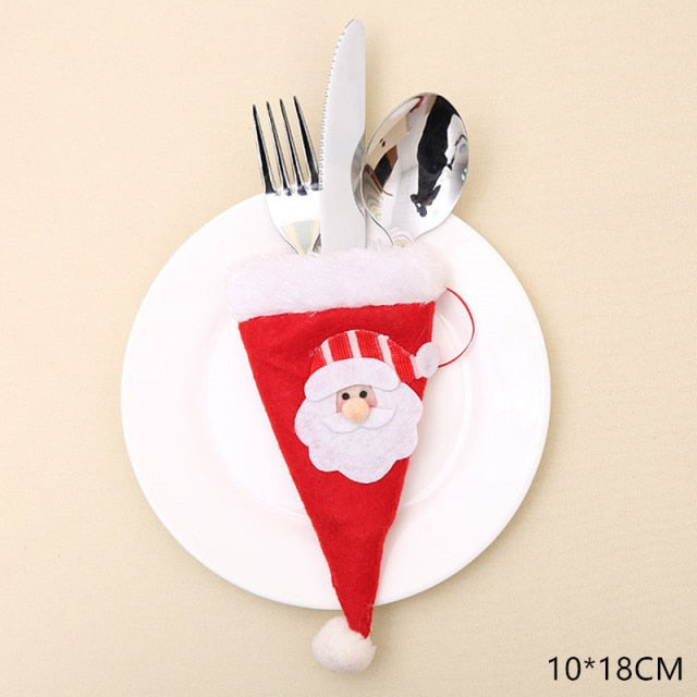 Qfdian Christmas decor ideas Christmas New Year Christmas Gift Tableware Fork Knife Holder Bag Navidad Noel Christmas Decorations for Home Dinner Table Decor