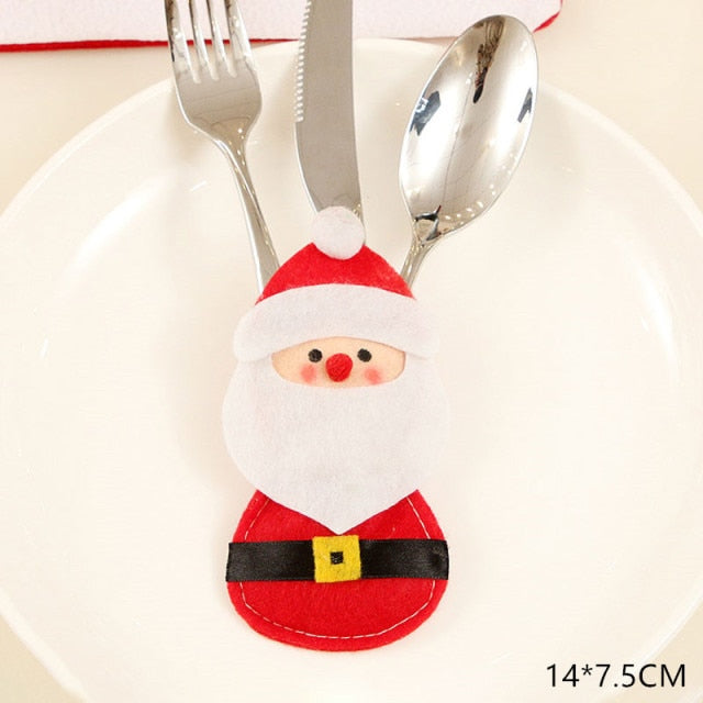 Qfdian Christmas decor ideas Christmas New Year Christmas Gift Tableware Fork Knife Holder Bag Navidad Noel Christmas Decorations for Home Dinner Table Decor