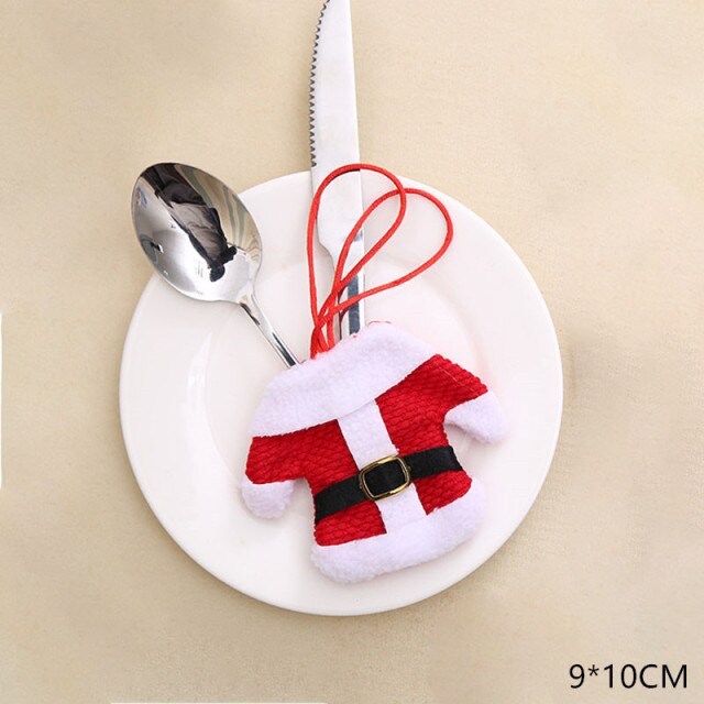 Qfdian Christmas decor ideas Christmas New Year Christmas Gift Tableware Fork Knife Holder Bag Navidad Noel Christmas Decorations for Home Dinner Table Decor