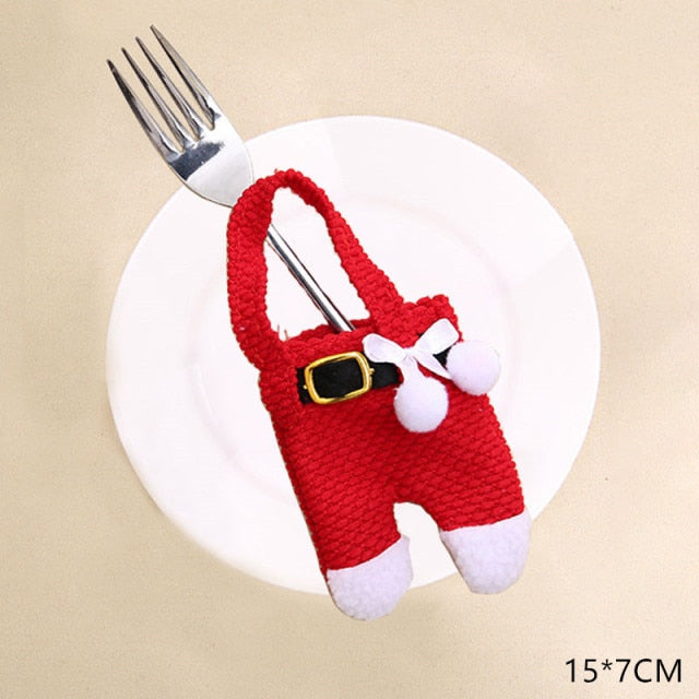 Qfdian Christmas decor ideas Christmas New Year Christmas Gift Tableware Fork Knife Holder Bag Navidad Noel Christmas Decorations for Home Dinner Table Decor