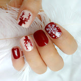 Qfdian Christmas 24Pcs Flat Top Fake Nails Artificial Nails For Lady Christmas False Nails New Design Daily Decoration For Manicure