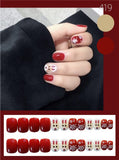 Qfdian Christmas 24pca Short Christmas Fake Nail Tips Press on Nails Designs Full Cover Nail Tips Glitter Press on False Artifical Nails Art