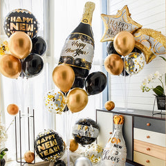 Qfdian New Years Eve Party Supplies Foil Balloon Black Gold Bottle Helium Globos Digit Air Balloon Christmas Happy New Year Decorations