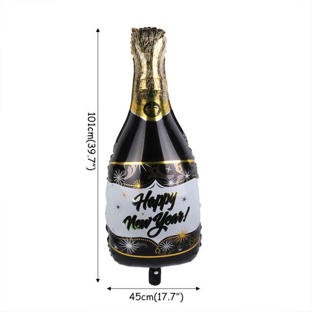 Qfdian New Years Eve Party Supplies Foil Balloon Black Gold Bottle Helium Globos Digit Air Balloon Christmas Happy New Year Decorations