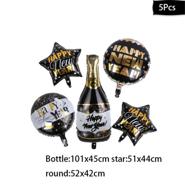 Qfdian New Years Eve Party Supplies Foil Balloon Black Gold Bottle Helium Globos Digit Air Balloon Christmas Happy New Year Decorations