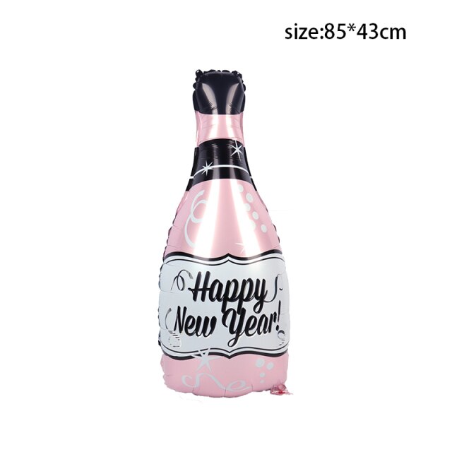 Qfdian New Years Eve Party Supplies Foil Balloon Black Gold Bottle Helium Globos Digit Air Balloon Christmas Happy New Year Decorations