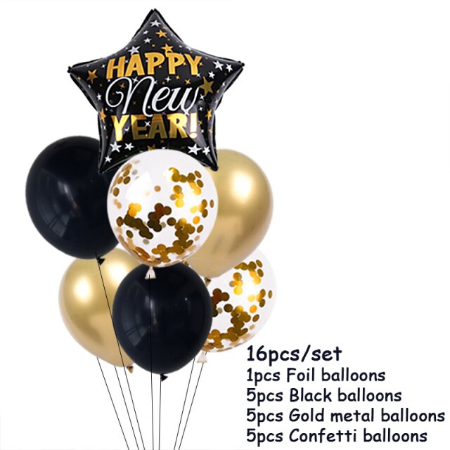 Qfdian New Years Eve Party Supplies Foil Balloon Black Gold Bottle Helium Globos Digit Air Balloon Christmas Happy New Year Decorations