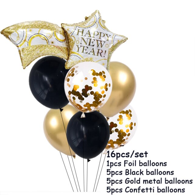 Qfdian New Years Eve Party Supplies Foil Balloon Black Gold Bottle Helium Globos Digit Air Balloon Christmas Happy New Year Decorations