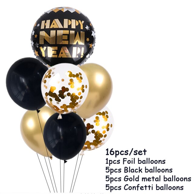 Qfdian New Years Eve Party Supplies Foil Balloon Black Gold Bottle Helium Globos Digit Air Balloon Christmas Happy New Year Decorations