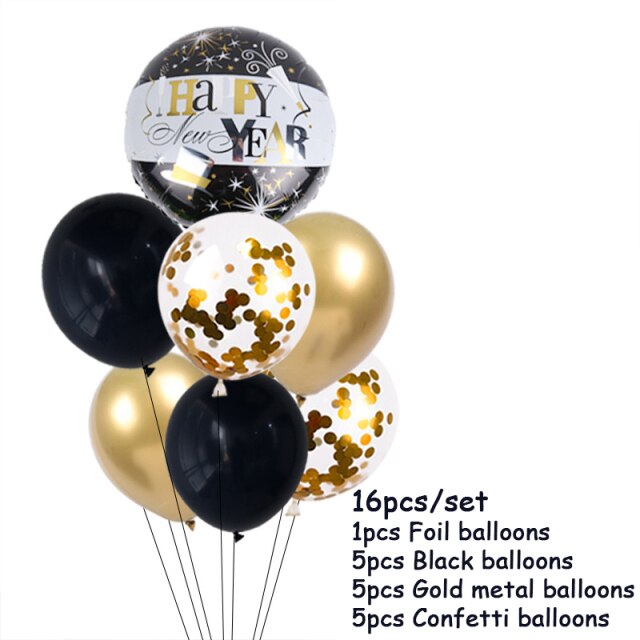 Qfdian New Years Eve Party Supplies Foil Balloon Black Gold Bottle Helium Globos Digit Air Balloon Christmas Happy New Year Decorations