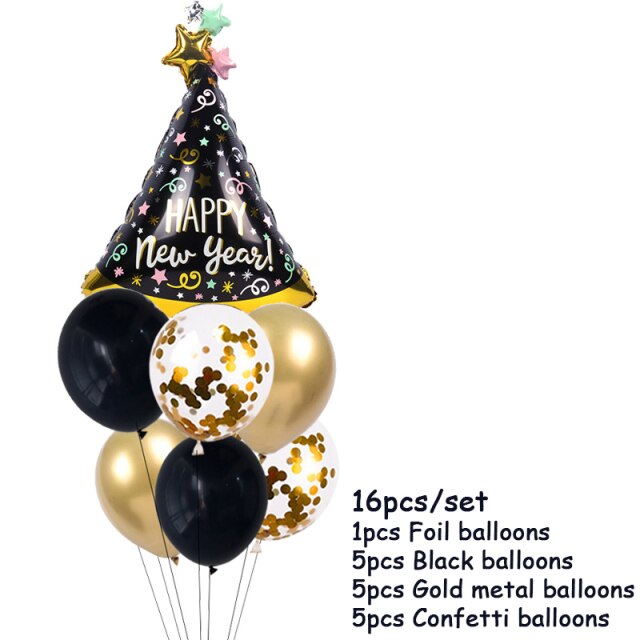 Qfdian New Years Eve Party Supplies Foil Balloon Black Gold Bottle Helium Globos Digit Air Balloon Christmas Happy New Year Decorations