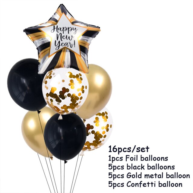 Qfdian New Years Eve Party Supplies Foil Balloon Black Gold Bottle Helium Globos Digit Air Balloon Christmas Happy New Year Decorations