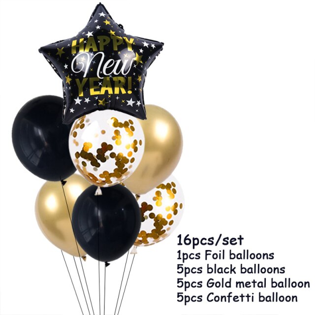 Qfdian New Years Eve Party Supplies Foil Balloon Black Gold Bottle Helium Globos Digit Air Balloon Christmas Happy New Year Decorations