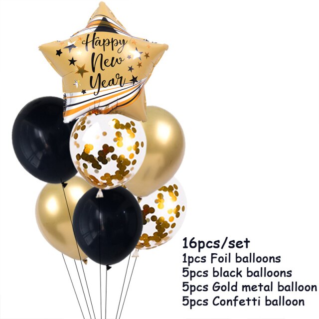 Qfdian New Years Eve Party Supplies Foil Balloon Black Gold Bottle Helium Globos Digit Air Balloon Christmas Happy New Year Decorations