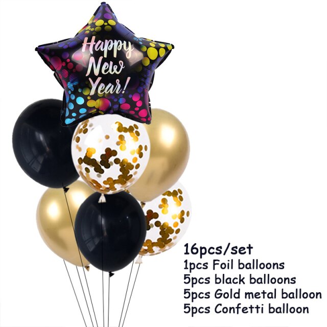 Qfdian New Years Eve Party Supplies Foil Balloon Black Gold Bottle Helium Globos Digit Air Balloon Christmas Happy New Year Decorations