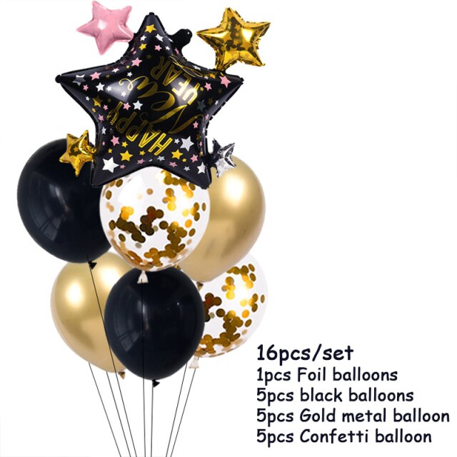 Qfdian New Years Eve Party Supplies Foil Balloon Black Gold Bottle Helium Globos Digit Air Balloon Christmas Happy New Year Decorations