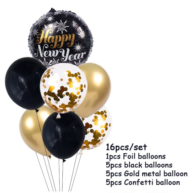 Qfdian New Years Eve Party Supplies Foil Balloon Black Gold Bottle Helium Globos Digit Air Balloon Christmas Happy New Year Decorations