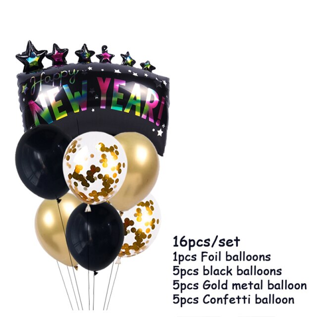 Qfdian New Years Eve Party Supplies Foil Balloon Black Gold Bottle Helium Globos Digit Air Balloon Christmas Happy New Year Decorations