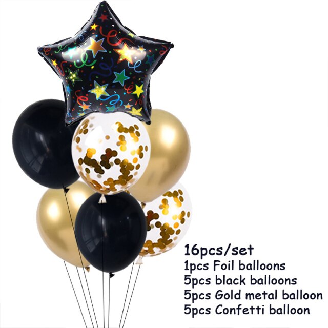 Qfdian New Years Eve Party Supplies Foil Balloon Black Gold Bottle Helium Globos Digit Air Balloon Christmas Happy New Year Decorations