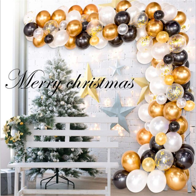 Qfdian Holiday gift Black Gold Happy New Year Foil Balloons Christmas Decorations for Home Ornaments Xmas Eve Party Supplies