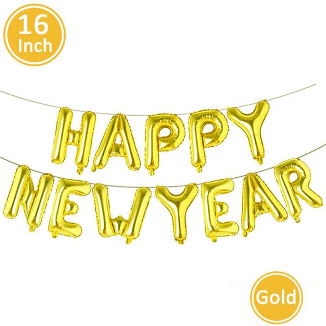 Qfdian Holiday gift Black Gold Happy New Year Foil Balloons Christmas Decorations for Home Ornaments Xmas Eve Party Supplies