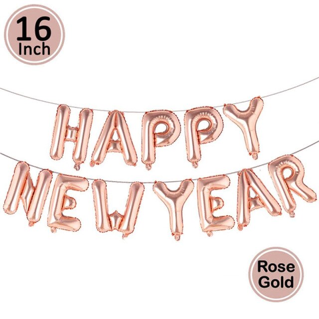 Qfdian Holiday gift Black Gold Happy New Year Foil Balloons Christmas Decorations for Home Ornaments Xmas Eve Party Supplies