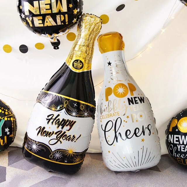 Qfdian Holiday gift Black Gold Happy New Year Foil Balloons Christmas Decorations for Home Ornaments Xmas Eve Party Supplies