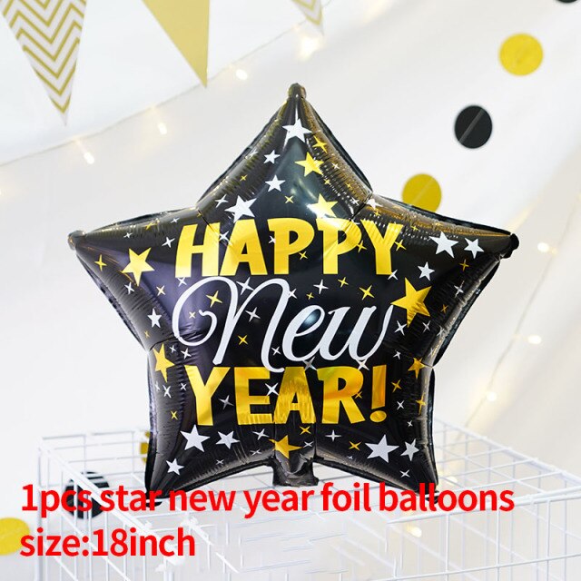 Qfdian Holiday gift Black Gold Happy New Year Foil Balloons Christmas Decorations for Home Ornaments Xmas Eve Party Supplies