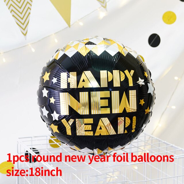 Qfdian Holiday gift Black Gold Happy New Year Foil Balloons Christmas Decorations for Home Ornaments Xmas Eve Party Supplies