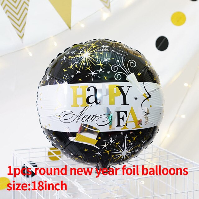 Qfdian Holiday gift Black Gold Happy New Year Foil Balloons Christmas Decorations for Home Ornaments Xmas Eve Party Supplies