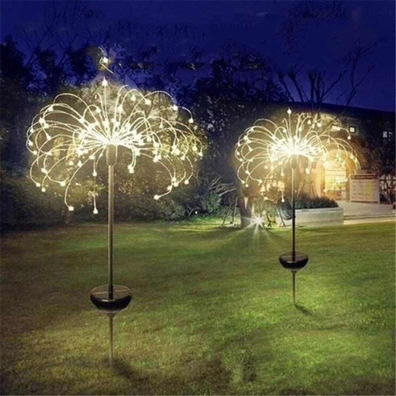 Qfdian  Christmas Solar Powered Outdoor Grass Globe Dandelion Fireworks Lamp Flash String 90 /120/150 LED For Garden Lawn Landscape Holiday Light