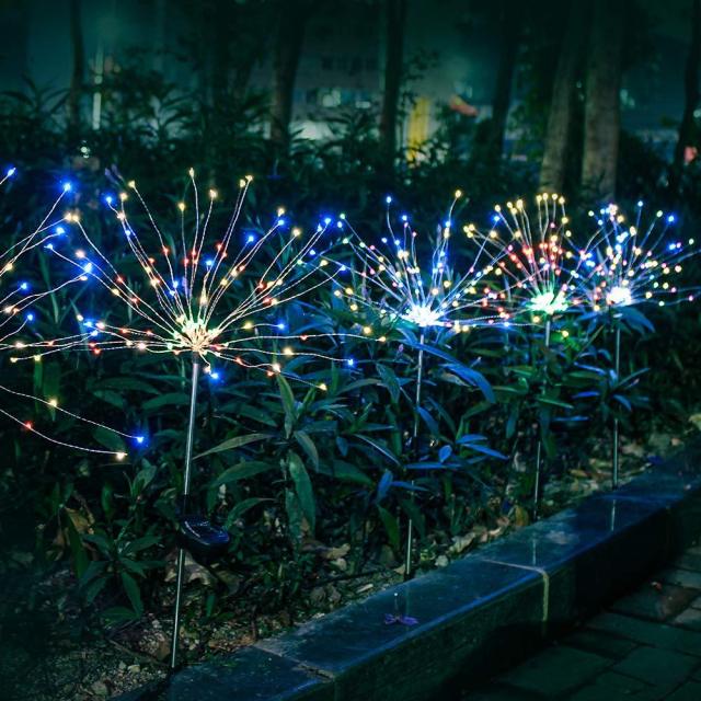 Qfdian  Christmas Solar Powered Outdoor Grass Globe Dandelion Fireworks Lamp Flash String 90 /120/150 LED For Garden Lawn Landscape Holiday Light