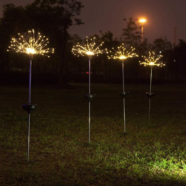 Qfdian  Christmas Solar Powered Outdoor Grass Globe Dandelion Fireworks Lamp Flash String 90 /120/150 LED For Garden Lawn Landscape Holiday Light