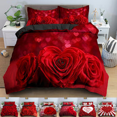 Qfdian valentines day decorations for the home Christmas 3D Rose Flower Bedding Set 3D Print Duvet Cover Quilt Cover With Zipper Queen Double Comforter Sets Valentine Christmas Gifts