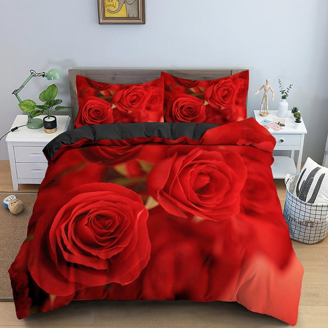 Qfdian valentines day decorations for the home Christmas 3D Rose Flower Bedding Set 3D Print Duvet Cover Quilt Cover With Zipper Queen Double Comforter Sets Valentine Christmas Gifts