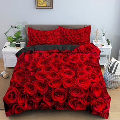 Qfdian valentines day decorations for the home Christmas 3D Rose Flower Bedding Set 3D Print Duvet Cover Quilt Cover With Zipper Queen Double Comforter Sets Valentine Christmas Gifts