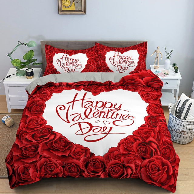 Qfdian valentines day decorations for the home Christmas 3D Rose Flower Bedding Set 3D Print Duvet Cover Quilt Cover With Zipper Queen Double Comforter Sets Valentine Christmas Gifts