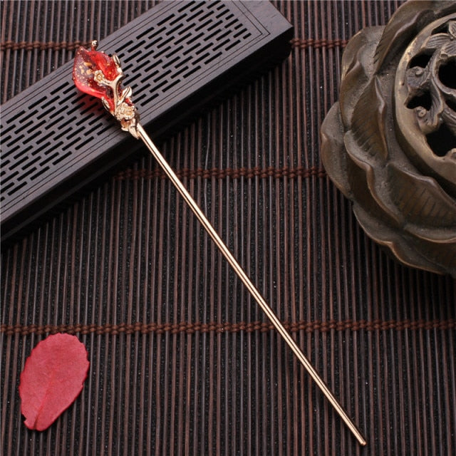 Qfdian  valentines day gifts for her  Vintage Chinese Style Hanfu Hair Stick Women Metal Flower Hair Fork Hair Chopsticks Hairpin Woman Jewelry Hair Clip Accessories