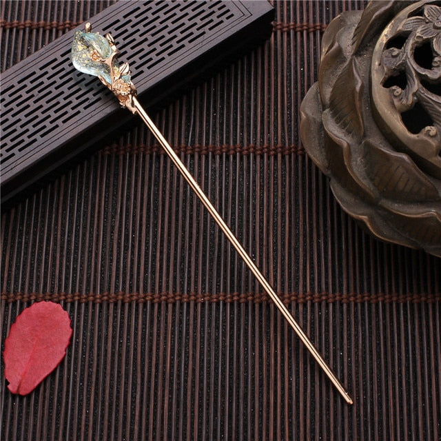 Qfdian  valentines day gifts for her  Vintage Chinese Style Hanfu Hair Stick Women Metal Flower Hair Fork Hair Chopsticks Hairpin Woman Jewelry Hair Clip Accessories