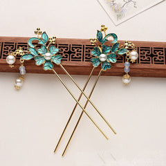 Qfdian Hanfu Accessories Step Tassle Flower Hairpin Burning Blue Color Super Fairy Hair Sticks Antique Style Jewelry For Women Girl