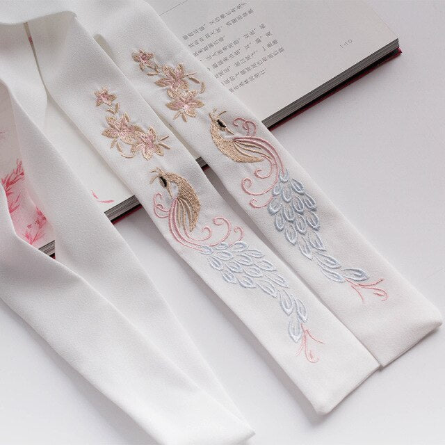 Qfdian  valentines day gifts for her China Ancient Style Flower Hanfu Embroidery Hair Band Fairy Hair Ribbon Chinese Wedding Party Headbands Bride Hair Accessories