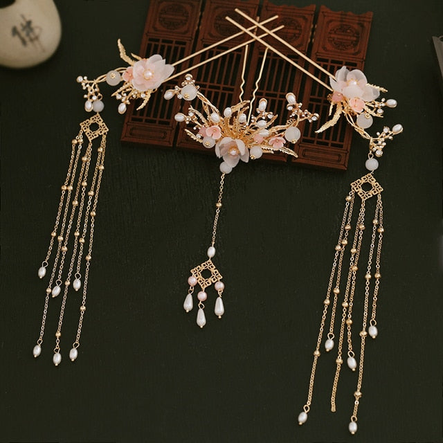 Qfdian Holiday gift costume headdress Hanfu Ancient style hairpin accessories Chinese phoenix crown stepping suit wedding hair accessories