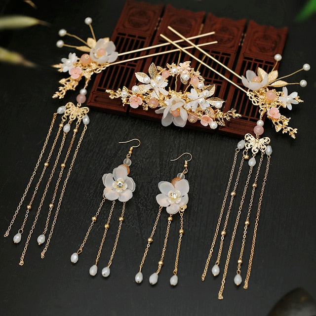 Qfdian Holiday gift costume headdress Hanfu Ancient style hairpin accessories Chinese phoenix crown stepping suit wedding hair accessories