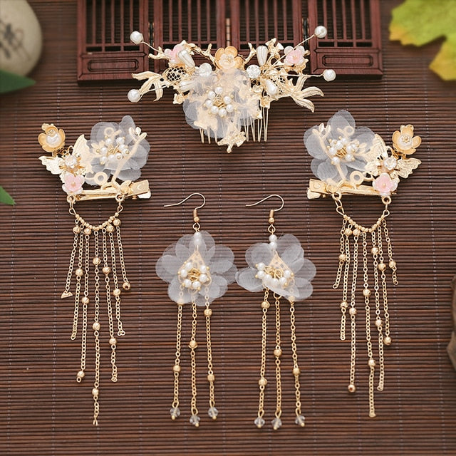 Qfdian Holiday gift costume headdress Hanfu Ancient style hairpin accessories Chinese phoenix crown stepping suit wedding hair accessories