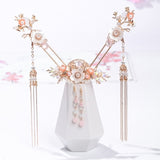 qfdian Chinese Long Hair Stick tiara Headpiece Women Hair Accessories Flower Crystal Pearl Hair Pins Handmade Hanfu Hair Jewelry Set